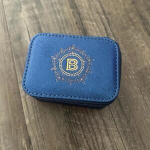 Travel Jewelry Holder In Blue Color with “B” Initial, Brand New, Zip Around Case